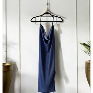 Banana Republic NEW 90s-Style Blue Size Large Satin Cowl-Neck‎ Slip Dress